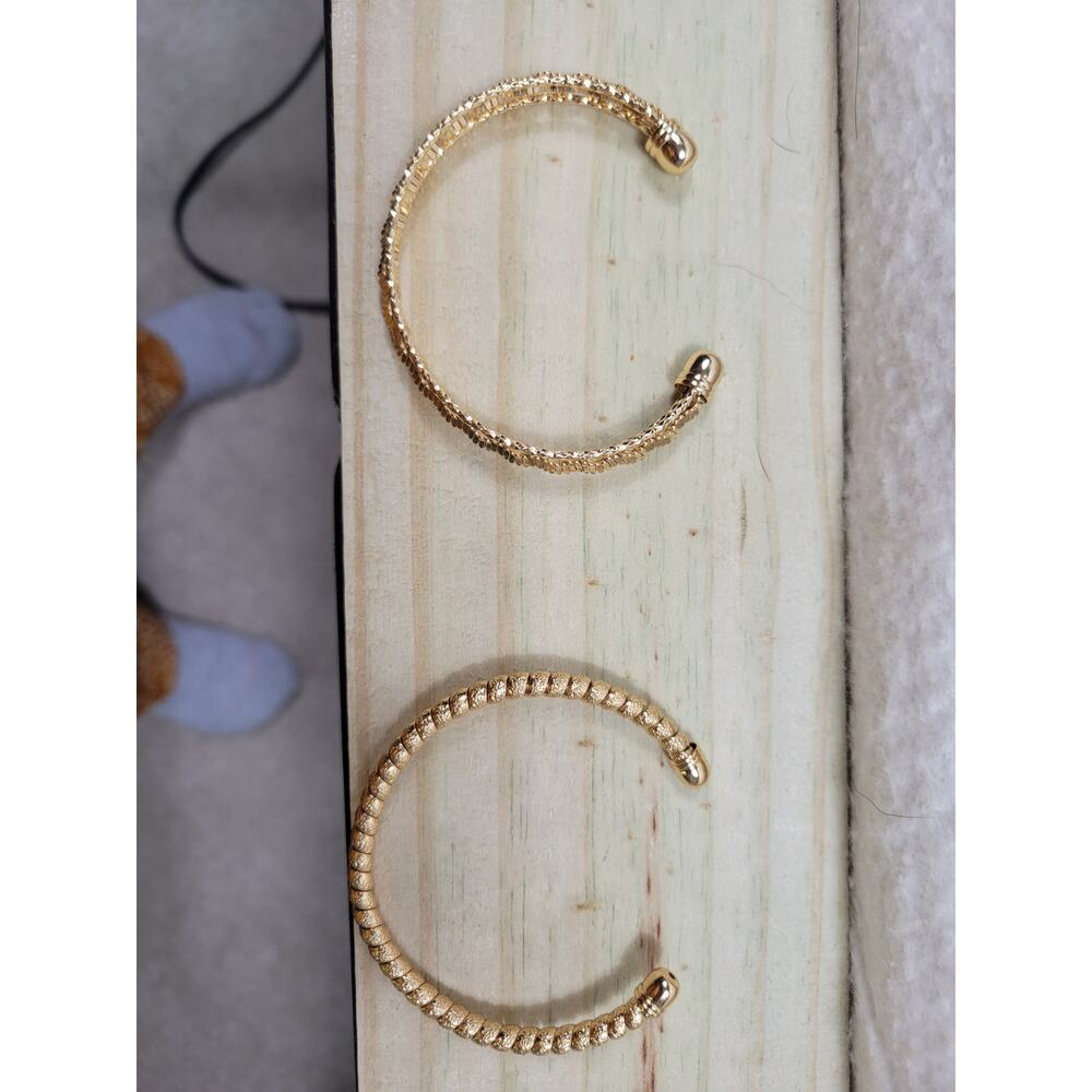 Gold Textured Open Cuff Bracelet | Minimalist Stackable Bangle 2 pc